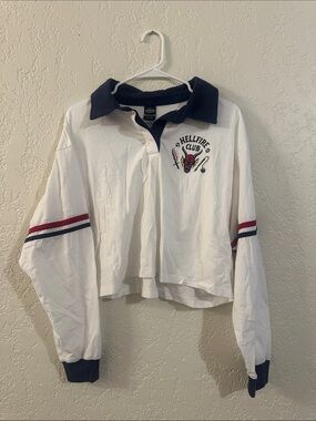 Hellfire Club Cropped Rugby Top with Navy Collar